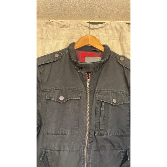 Old Navy Black Utility Jacket Mens Medium Plaid Lined Cotton Full Zip Military S - Picture 10 of 10
